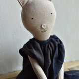 Mae the Cat – Heirloom Wool Doll in Islesboro Plaid Linen dress
