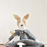 Fig the Frenchie – Heirloom Wool Doll in Field Plaid Linen Dress