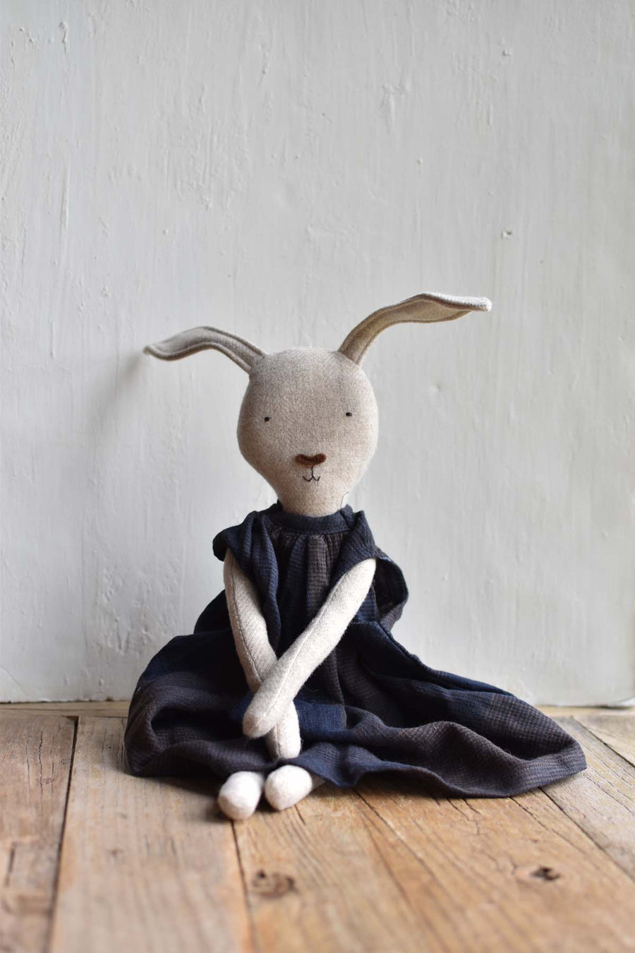 Ruthie the Rabbit – Heirloom Wool Doll in Islesboro Linen Dress