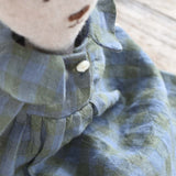 Ruthie the Rabbit – Heirloom Wool Doll in Field Plaid Linen Dress