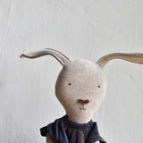 Ruthie the Rabbit – Heirloom Wool Doll in Islesboro Linen Dress