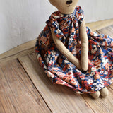 Agatha the Bear  — Heirloom Wool Doll in Liberty Floral Dress