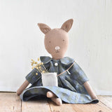 Plum the Pig – Heirloom Wool Doll in Field Plaid Linen Dress