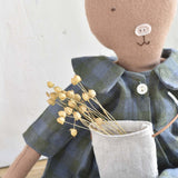 Plum the Pig – Heirloom Wool Doll in Field Plaid Linen Dress
