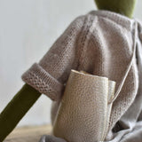 Fern the Frog- Heirloom Wool Doll in Island Cardigan with Flax Linen