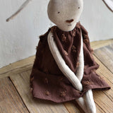 Ruthie the Rabbit – Heirloom Wool Doll in Plum Dot Dress