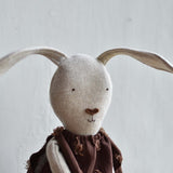 Ruthie the Rabbit – Heirloom Wool Doll in Plum Dot Dress