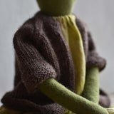 Fern the Frog- Heirloom Wool Doll in Island Cardigan and Hay Linen Dress