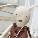 Ruthie the Rabbit – Heirloom Wool Doll in Plum Dot Dress