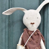 Ruthie the Rabbit – Heirloom Wool Doll in Plum Dot Dress
