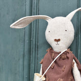 Ruthie the Rabbit – Heirloom Wool Doll in Plum Dot Dress
