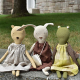 Ruthie the Rabbit – Heirloom Wool Doll in Plum Dot Dress