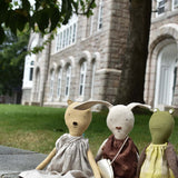 Agatha the Bear  — Heirloom Wool Doll in Alpaca Island Cardigan & Flax Linen Dress