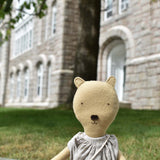 Agatha the Bear  — Heirloom Wool Doll in Alpaca Island Cardigan & Flax Linen Dress
