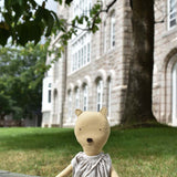 Agatha the Bear  — Heirloom Wool Doll in Alpaca Island Cardigan & Flax Linen Dress