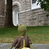 Fern the Frog- Heirloom Wool Doll in Island Cardigan and Hay Linen Dress