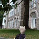 Mae the Cat – Heirloom Wool Doll in Islesboro Plaid Linen dress