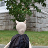 Mae the Cat – Heirloom Wool Doll in Islesboro Plaid Linen dress