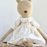 Agatha the Bear – Heirloom Wool Doll in Meadow Eyelet Skirt