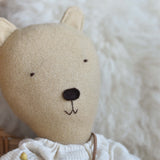 Agatha the Bear – Heirloom Wool Doll in Meadow Eyelet Skirt