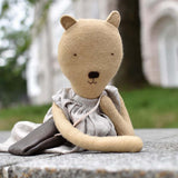 Agatha the Bear  — Heirloom Wool Doll in Alpaca Island Cardigan & Flax Linen Dress