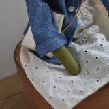 Fern the Frog –Heirloom Doll in Indigo Field Jacket & Eyelet Skirt
