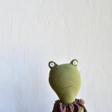 Fern the Frog- Heirloom Wool Doll in Plum Dot Dress