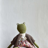 Fern the Frog- Heirloom Wool Doll in Island Cardigan with Liberty Floral