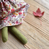 Fern the Frog- Heirloom Wool Doll in Island Cardigan with Liberty Floral