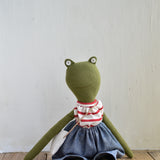 Fern the Frog –Heirloom Doll in Striped Cotton Top & Chambray Harbor Pants