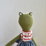 Fern the Frog –Heirloom Doll in Striped Cotton Top & Chambray Harbor Pants