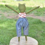 Fern the Frog –Heirloom Doll in Striped Cotton Top & Chambray Harbor Pants