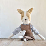 Fig the Frenchie – Heirloom Wool Doll in Canyon Linen Overalls