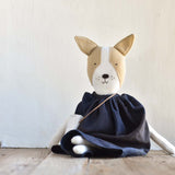 Fig the Frenchie – Heirloom Wool Doll in Indigo Canyon Dress