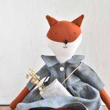 Florette the Fox – Heirloom Wool Doll in Field Plaid Linen