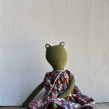 Fern the Frog- Heirloom Wool Doll in Island Cardigan with Flax Linen