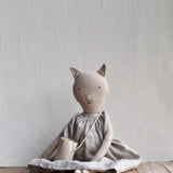 Mae the Cat – Heirloom Wool Doll in Canyon Linen Dress