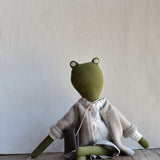 Fern the Frog- Heirloom Wool Doll in Island Sweater and  Linen Trousers