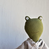 Fern the Frog- Heirloom Wool Doll in Island Sweater and  Linen Trousers