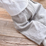 Ruthie the Rabbit – Heirloom Wool Doll in Salt silk blouse with wide leg flax linen trouser