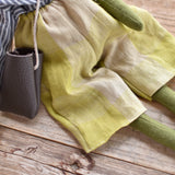 Fern the Frog- Heirloom Wool Doll in  Grey Stripe Blouse, Hay Linen Trousers and Leather Satchel