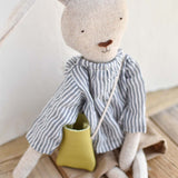 Ruthie the Rabbit— Heirloom Wool Doll in Stripe Shirt, Wide Leg Poplin Pants & Errand Bag