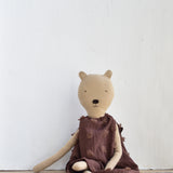 Agatha the Bear – Heirloom Wool Doll in Plum Dot Dress