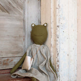 Fern the Frog – Heirloom Wool Doll in Canyon Linen Dress