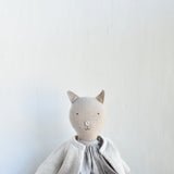 Mae the Cat - Heirloom Wool Doll in Flax Linen Dress & Natural Alpaca Knit Cardigan