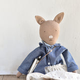 Plum the Pig – Heirloom Wool Doll in Field Jacket with Eyelet skirt