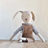 Ruthie the Rabbit – Heirloom Wool Doll in Canyon Linen Overalls