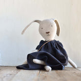 Ruthie the Rabbit – Heirloom Wool Doll in Indigo Canyon Dress