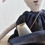 Ruthie the Rabbit – Heirloom Wool Doll in Indigo Canyon Dress