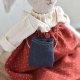 Ruthie the Rabbit – Heirloom Wool Doll in Dotted Orchard Skirt
